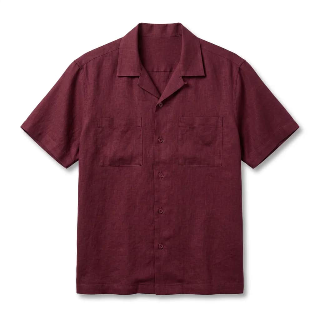 maroon Linen Short Sleeve Shirt